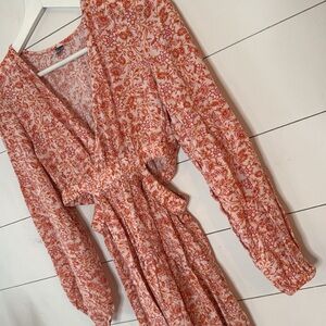 Old Navy Red:/Orange/Pink Floral Long Sleeve Maxi Dress Size XS